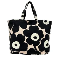 marimekko(マリメッコ) トートバッグ - 黒×ライトピンク×アイボリー ウニッコ