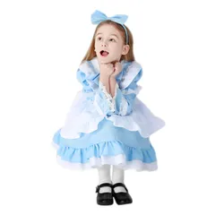 [APOSITV] コスプレ アリス 子供 コスチューム ワンピース エプロン カチューシャ 130 4点セット