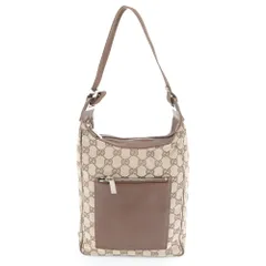 美品 グッチ GGキャンバス 019 0537 レザー ショルダーバッグ 肩掛け ハンド 本革 ブラウン 茶色 レディース RWM DI9-8【中古】