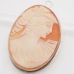 Q194 シェルカメオ 800刻印 ブローチ 女性横顔 シルバー デザイン ヴィンテージ