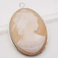 Q179 シェルカメオ 800刻印 ブローチ 女性横顔 シルバー デザイン ヴィンテージ