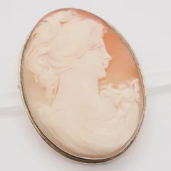 Q164 シェルカメオ 800刻印 ブローチ 女性横顔 シルバー デザイン ヴィンテージ
