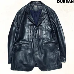 DURBAN レザーカーコート レザージャケット チンストラップ スタンドカラー 羊革 ラムレザー Lサイズ ネイビー ダーバンのサムネイル