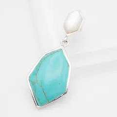 Q974 ターコイズ トルコ石 シェル 925刻印 ペンダント トップ デザイン シルバー チャーム ヘッド 12月誕生石