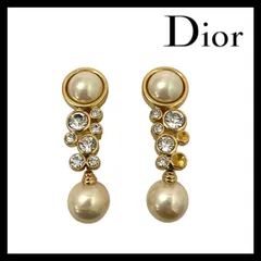 Y【Dior】フェイクパール イヤリング ゴールド/金 カラー ラインストーン ヴィンテージ Christian Dior/クリスチャンディオール (63342MK2a)