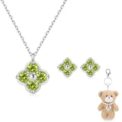 [FH.bird] ネックレス ピアス レディース 8月誕生石 クローバー 「幸運のお守りです」シルバー925 金属アレルギー対応ネックレス ペンダント ペリドット ピアス かわいい 誕生日プレゼント女性 人気 バレンタイン ギフト ホワイトデー お返し  0