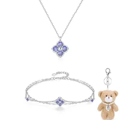 [FH.bird] タンザナイト ネックレス ブレスレット セット シルバー925 金属アレルギー対応ネックレス クローバー 12月誕生石 2連 ブレスレット レディース 12月記念日 誕生日 バレンタイン ギフト ホワイトデー お返し 入学式 卒業式 女 1