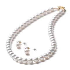 [VOTRE COUTURE] パールネックレス 高級国産 グランプレミアム 真珠 冠婚葬祭用 8mm ホワイト グレー ブラック ブランド10年保証 (B：ネックレス×2連ピアス, ホワイト×ゴールド, 120cm) 1