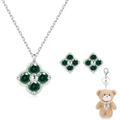 [FH.bird] エメラルド ピアス ネックレス レディース クローバー ペンダント「幸運のお守りです」シルバー925 金属アレルギー対応 5月誕生石 ネックレス ピアス セット グリーン 誕生日プレゼント バレンタイン ギフト ホワイトデー お返し 入 0