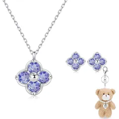 [FH.bird] タンザナイトピアス レディース 人気 四つ葉 クローバー 12ヵ月誕生石「幸運のお守りです」シルバー925 アレルギー対応ネックレス ピアス セット 12月誕生石 おしゃれ バレンタイン ギフト ホワイトデー お返し 入学式 卒業式 女 0