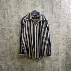 【Y-145】トミーヒルフィガー TOMMY HILFIGER メンズ 古着 ストライプシャツ XL 古着 90s