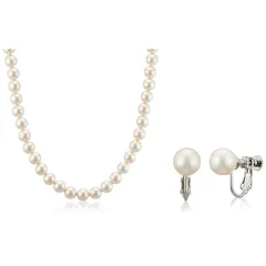 [モノワール] 喪服 レディース 礼服 日本製 クラスプ ネックレス イヤリング 2点 セット イケチョウ貝 シェルパール 真珠 パール直径8mm kp8cn01 ホワイト 1