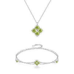 [FH.bird] ペリドット ブレスレット ネックレス レディース クローバー シルバー925 金属アレルギー対応 錆びないネックレス 8月誕生石 2連 ブレスレット 緑 8月誕生日プレゼント 女性 人気 バレンタイン ギフト ホワイトデー お返し 入学 1