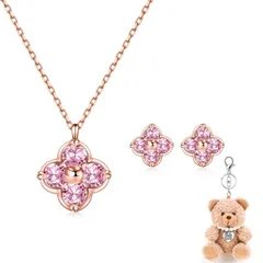 [FH.bird] トルマリン ネックレス ピアス レディース クローバー 「幸運のお守りです」シルバー925 金属アレルギー対応ネックレス ペンダント 10月誕生石 ピアス 誕生日プレゼント女性 人気 バレンタイン ギフト ホワイトデー お返し 入学式  1