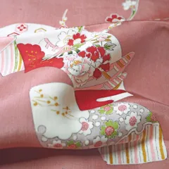 ハンドメイド はぎれ　アンティーク着物地 ピンク 扇面