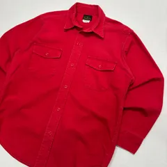 USA製 DEERSKIN ディアスキン シャモアクロスシャツ ヘビーネル ネルシャツ 赤 レッド L アメリカ製 80s 90s ヴィンテージ ビンテージ 古着 アメカジ ワーク 無地 厚手 コットン【2071ST】