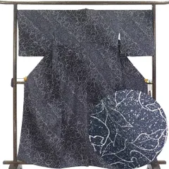 小紋 身丈164cm 裄71cm 前幅29cm 後幅32cm 袖丈49cm 袖幅36cm レディース 袷 柿 裄長 裄LLサイズ 秋冬春用 正絹（シルク）グレー トールサイズ 美品 リメイク リユース リサイクル【呉服のきくや】