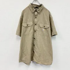古着 used　Carhartt　カーハート　半袖ワークシャツ　ボタンダウンシャツ　ダブルポケット　ベージュ　2XLサイズ【値引き交渉OK！】