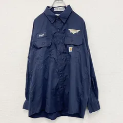 古着 used　Carhartt　カーハート　長袖ワークシャツ　ボタンダウンシャツ　ダブルポケット　紺　ネイビー　Lサイズ【値引き交渉OK！】