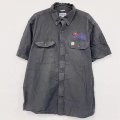 古着 used　Carhartt　カーハート　半袖ボタンダウンシャツ　ワークシャツ　ダブルポケット　ダークグレー　Lサイズ【値引き交渉OK！】