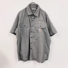 古着 used　Carhartt　カーハート　半袖ワークシャツ　ボタンダウンシャツ　ダブルポケット　灰色　グレー　XLサイズ【値引き交渉OK！】