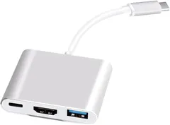 スモールラボ Type-C USB HDMI アダプター 4K対応 hdmiポート/USB 3.0高速ポート/Type-C 100W PD急速充電 3in1 変換アダプター タイプ Macbook Pro/Mac (シルバー)