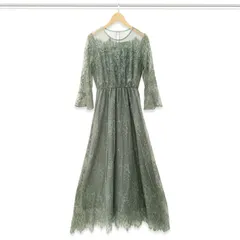 【パーティードレス】　緑　長袖　七分袖　ワンピース　結婚式　発表会 お呼ばれ　[送料無料]