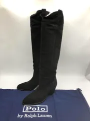 展示品■POLO RALPH LAUREN ポロ ラルフローレン WAPOFTW0D720049 スエードトール ウエスタン ブーツ size8B/黒 ◆■◎レディース