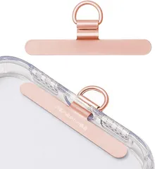 Turkalla スマホ ストラップホルダー 極薄0.2mm・浮きにくい折り曲がれ設計・ステンレス製金属製タグパッチ 携帯ストラップホルダー 薄型 丈夫10kgまでの荷重量 スマホケースに挟む 全機種対応 充電影響なし (ローズピンク)