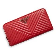 プラダ 1ML506 ラウンドファスナー ジップ キルティング NAPPA IMPUNTURE ナッパ レザー インプントゥーレ FUOCO フォーコ レッド 長財布 シルバー金具 箱付 PRADA（未使用　展示品）