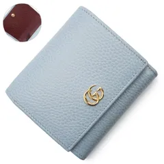 グッチ 598587 GGマーモント ダブルG ミディアム ウォレット カーフスキン バイカラー ライトブルー ボルドー 二つ折り財布 レザー ゴールド金具 箱付 GUCCI（新品・未使用品）