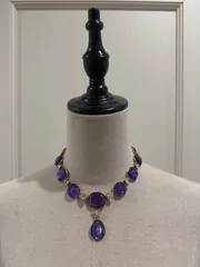 YSL イヴ・サンローラン　Yves Saint Laurent　ヴィンテージ　ネックレス　パープル　80s〜90s ゴールドトーン　カサンドラロゴ　当時物　希少　美品　アクセサリー　アクセ