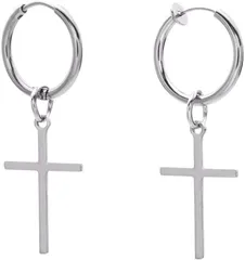 LIBERTY-M クロスリング 十字架 フープ 両耳 メンズ レディース ステンレス シンプル 定番デザイン (イヤリング)