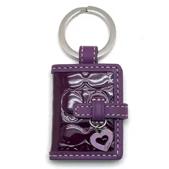COACH コーチ キーリング キーホルダー チャーム ミニフォトケース シグネチャー エナメル レザー パープル 手帳型