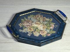 ロココ調 花柄ゴブランデザイントレイ グリーン イタリア製 美品
