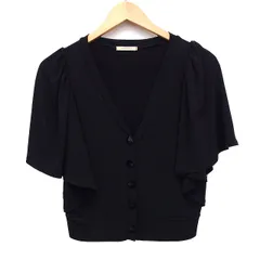 ローズバッド ROSE BUD カーディガン 無地 シンプル フリルスリーブ 四角ボタン 五分袖 Vネック F ブラック 黒 /HT24