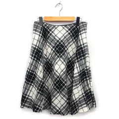 23区 オンワード樫山 スカート フレア プリーツ ひざ下 ウール チェック サイドジップ 40 黒 ブラック /NT35