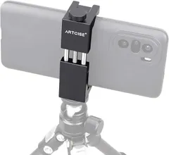 ARTCISE スマートフォン三脚マウント スマホクリップ CNC精密加工 コールドシュー付き 1/4アクセサリーネジ穴 ミニカメラ三脚/自撮り棒に適用 (ブラック)のサムネイル