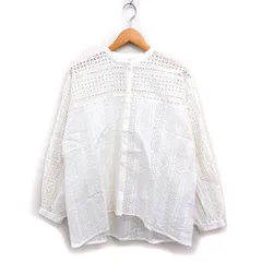 アメリカンホリック AMERICAN HOLIC レース シャツ ブラウス 長袖 バンドカラー コットン 綿 L オフホワイト 白 /FT16