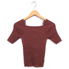 リリーブラウン Lily Brown ニット カットソー レース リブ スクエアネック ストレッチ クロップド 半袖 F 茶 ブラウン /NT4