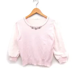 レストローズ L'EST ROSE 袖切替 ニット セーター 七分袖 丸首 ビジュー付き 2 ピンク /FT16