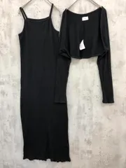 Ungrid アングリッド ランダムテレコ レイヤード フィットカット ワンピース ボレロ セットアップ sizeF/黒 ■◇ レディース