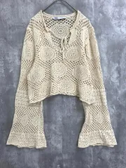 ZARA ザラ コットン かぎ編み レース フレアスリーブ サマー ニット セーター sizeS/生成 ■◇ レディース