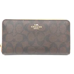 NA57981 コーチ ラウンドファスナー長財布 シグネチャー C4452 ブラウン系 レディース COACH 中古
