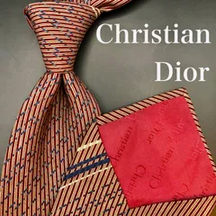【美品】Christian Dior ネクタイ レッド ネイビー ストライプ柄