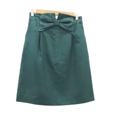 アナトリエ ANATELIER フレアスカート ひざ丈 38 M 緑 リボン 無地 /SY7 ■GY58
