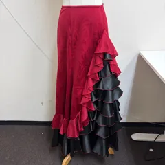 社交ダンス衣装 スカート 黒 ブラック レッド 花柄 フリル