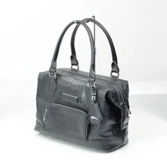 ロンシャン LONG CHAMP ハンドバッグ フルグレインレザー クロコ型押し ブラック 美品