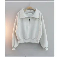 新品 オートミール ハーフジップアップ スウェットTシャツ