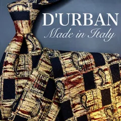 【美品】D'URBAN ネクタイ 幾何学模様 ブラック イエロー シルク100%